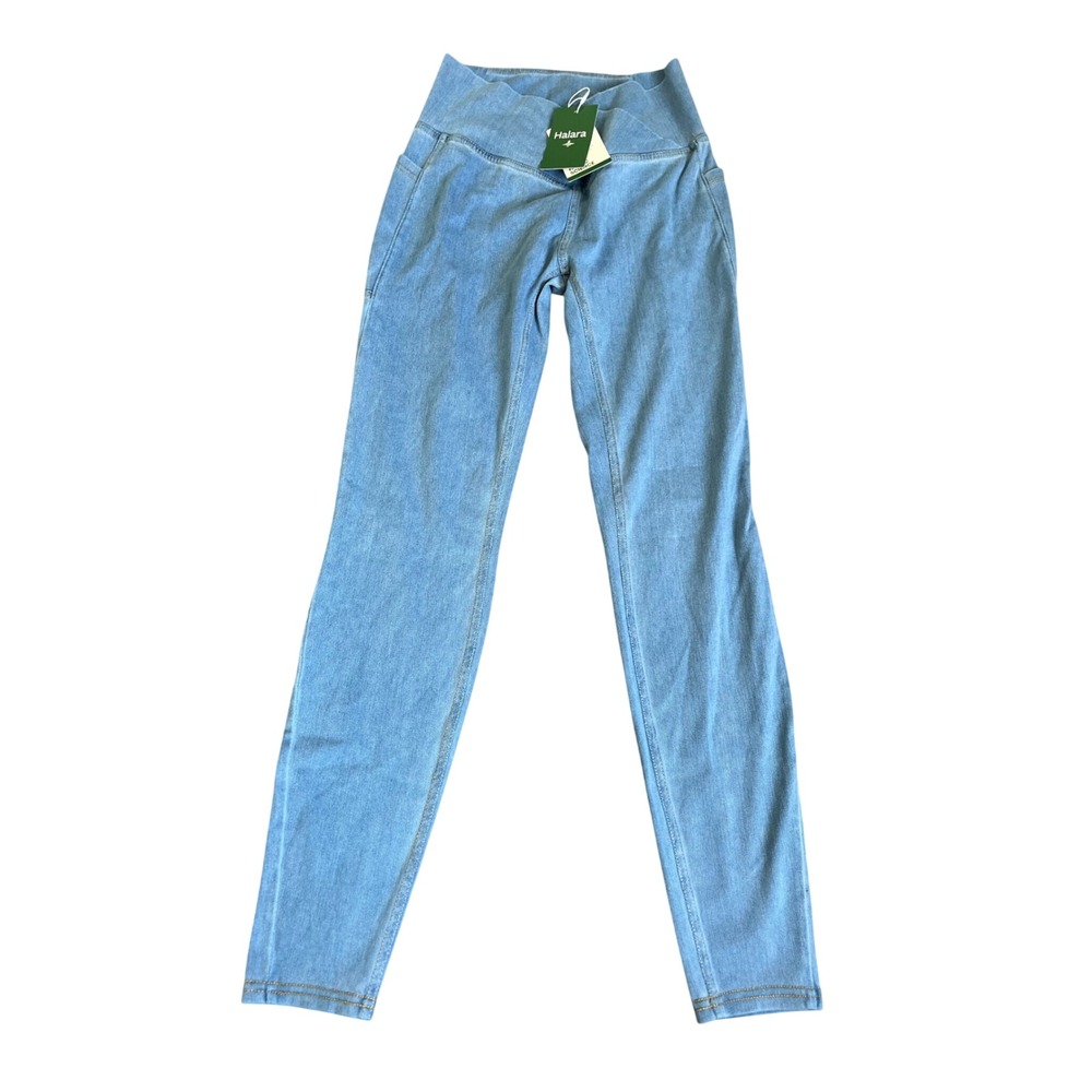 Halara Flex High Waisted Crossover Denim Print Leggings Light Wash Blue Small